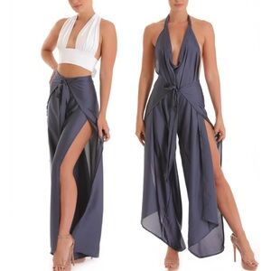 Blue Steel Satin Pants To Jumpsuit Convertible. PANT TO JUMPSUIT - SATIN